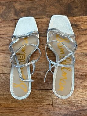 Sam Edelman Metallic Silver Strappy Square-Toe Sandals